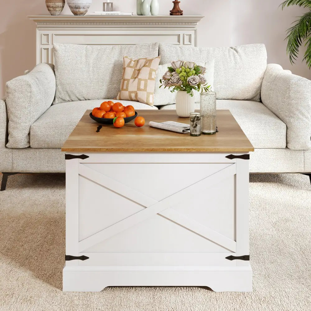 Farmhouse Lift Top Coffee Table with Hidden Storage Compartment-Brown - Brown - Coffee Tables