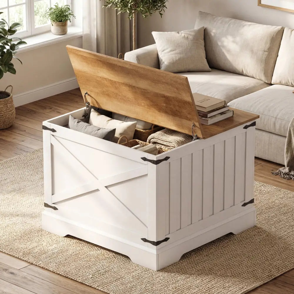 Farmhouse Lift Top Coffee Table with Hidden Storage Compartment-Brown - Brown - Coffee Tables