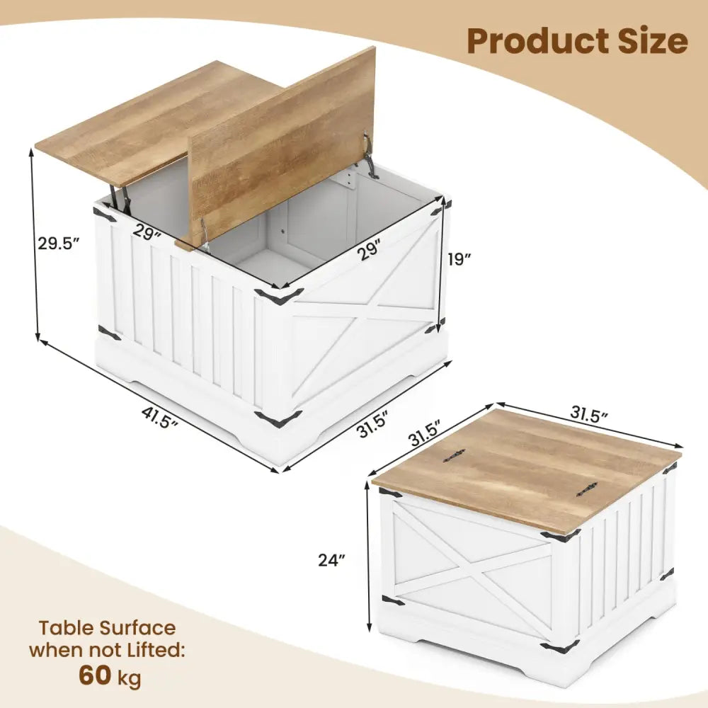 Farmhouse Lift Top Coffee Table with Hidden Storage Compartment-Brown - Brown - Coffee Tables