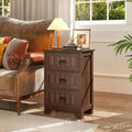 Farmhouse Nightstand with 3 Storage Drawers and Handles-Walnut - Walnut - Nightstands