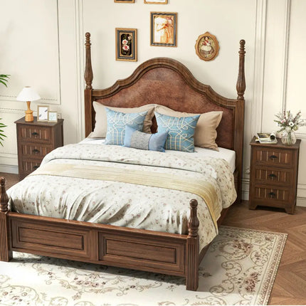 Farmhouse Nightstand with 3 Storage Drawers and Handles-Walnut - Walnut - Nightstands