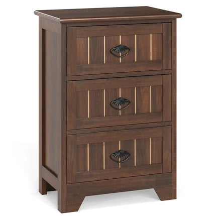 Farmhouse Nightstand with 3 Storage Drawers and Handles-Walnut - Walnut - Nightstands