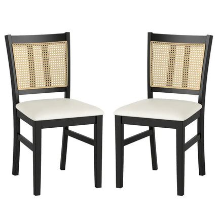 Farmhouse Rattan Dining Chair Set of 2 with Rubber Wood Legs and Cane Back-Beige - Beige - Dining Chairs