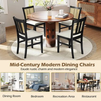 Farmhouse Rattan Dining Chair Set of 2 with Rubber Wood Legs and Cane Back-Beige - Beige - Dining Chairs