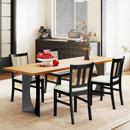 Farmhouse Rattan Dining Chair Set of 2 with Rubber Wood Legs and Cane Back-Beige - Beige - Dining Chairs