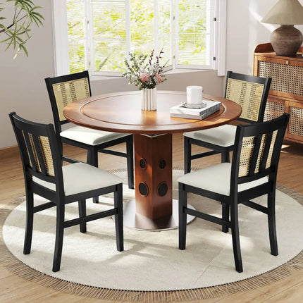 Farmhouse Rattan Dining Chair Set of 2 with Rubber Wood Legs and Cane Back-Beige - Beige - Dining Chairs