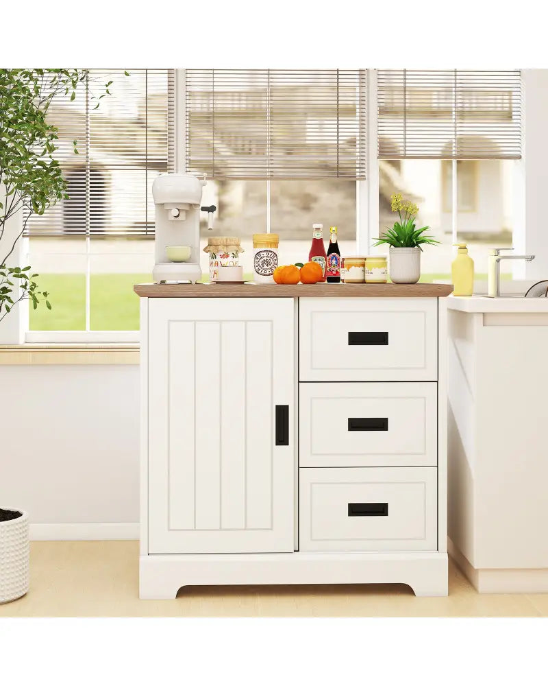 Farmhouse Sideboard Buffet Cabinet Kitchen Pantry with Sliding Doors-White - White - Sideboards Cabinets & Buffets