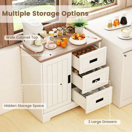Farmhouse Sideboard Buffet Cabinet Kitchen Pantry with Sliding Doors-White - White - Sideboards Cabinets & Buffets