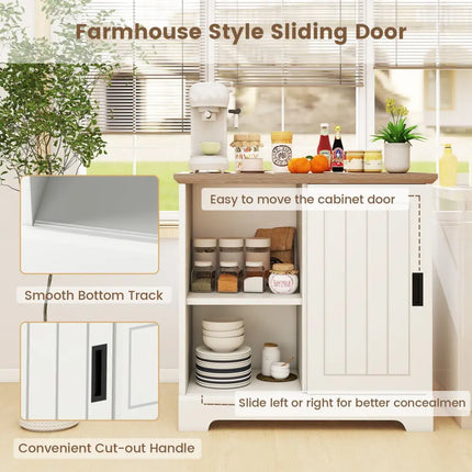Farmhouse Sideboard Buffet Cabinet Kitchen Pantry with Sliding Doors-White - White - Sideboards Cabinets & Buffets