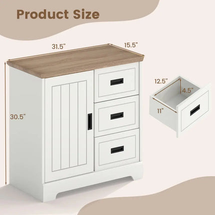 Farmhouse Sideboard Buffet Cabinet Kitchen Pantry with Sliding Doors-White - White - Sideboards Cabinets & Buffets