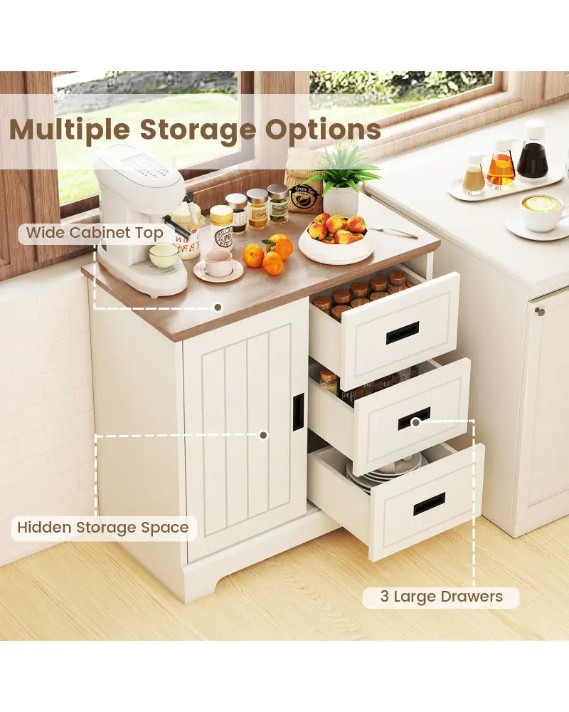 Farmhouse Sideboard Buffet Cabinet Kitchen Pantry with Sliding Doors-White - White - Sideboards Cabinets & Buffets