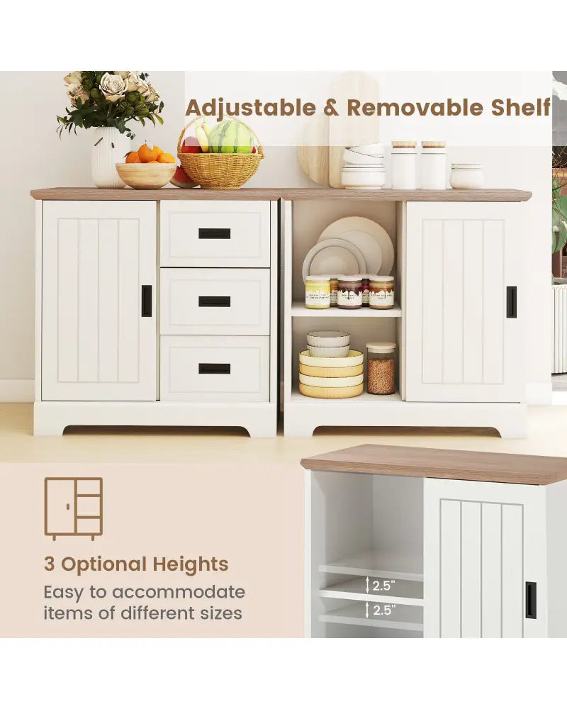 Farmhouse Sideboard Buffet Cabinet Kitchen Pantry with Sliding Doors-White - White - Sideboards Cabinets & Buffets