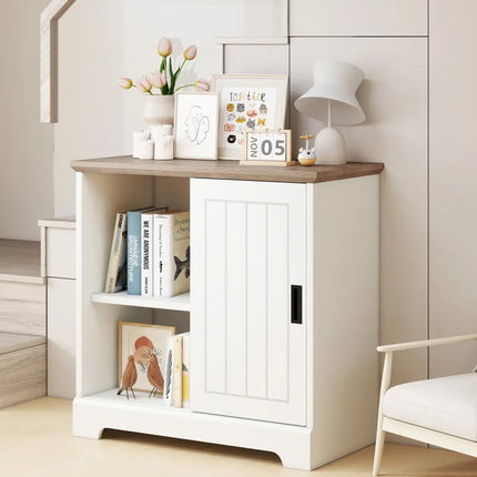 Farmhouse Sideboard Buffet Cabinet Kitchen Pantry with Sliding Doors-White - White - Sideboards Cabinets & Buffets