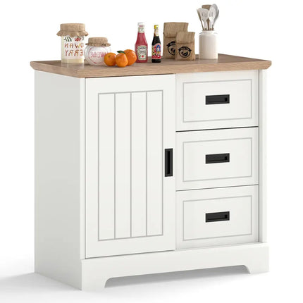 Farmhouse Sideboard Buffet Cabinet Kitchen Pantry with Sliding Doors-White - White - Sideboards Cabinets & Buffets