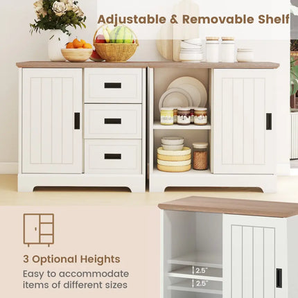 Farmhouse Sideboard Buffet Cabinet Kitchen Pantry with Sliding Doors-White - White - Sideboards Cabinets & Buffets