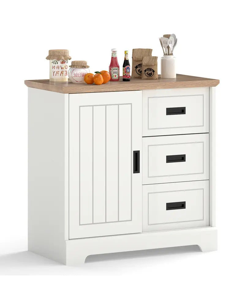Farmhouse Sideboard Buffet Cabinet Kitchen Pantry with Sliding Doors-White - White - Sideboards Cabinets & Buffets