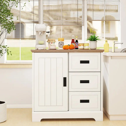 Farmhouse Sideboard Buffet Cabinet Kitchen Pantry with Sliding Doors-White - White - Sideboards Cabinets & Buffets