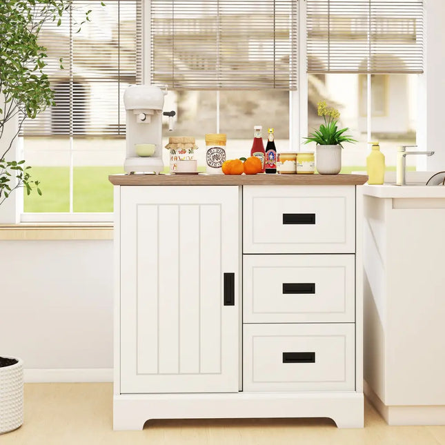 Farmhouse Sideboard Buffet Cabinet Kitchen Pantry with Sliding Doors-White - White - Sideboards Cabinets & Buffets