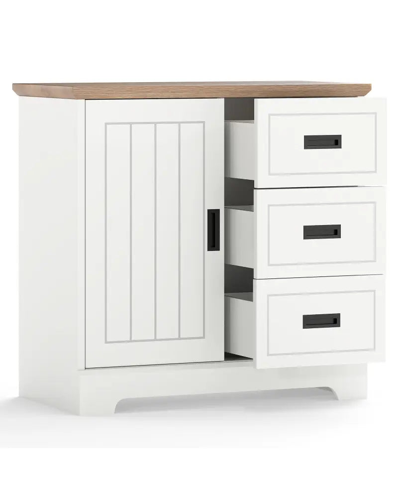 Farmhouse Sideboard Buffet Cabinet Kitchen Pantry with Sliding Doors-White - White - Sideboards Cabinets & Buffets