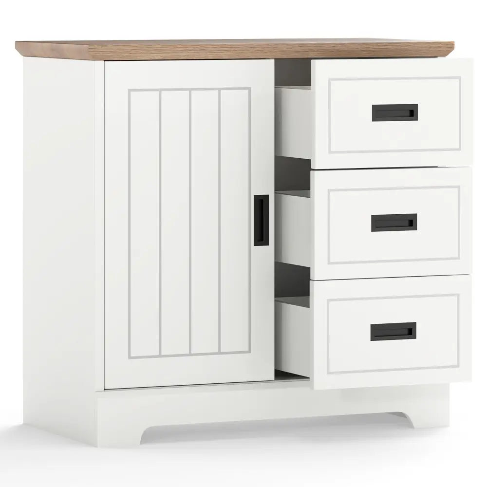 Farmhouse Sideboard Buffet Cabinet Kitchen Pantry with Sliding Doors-White - White - Sideboards Cabinets & Buffets