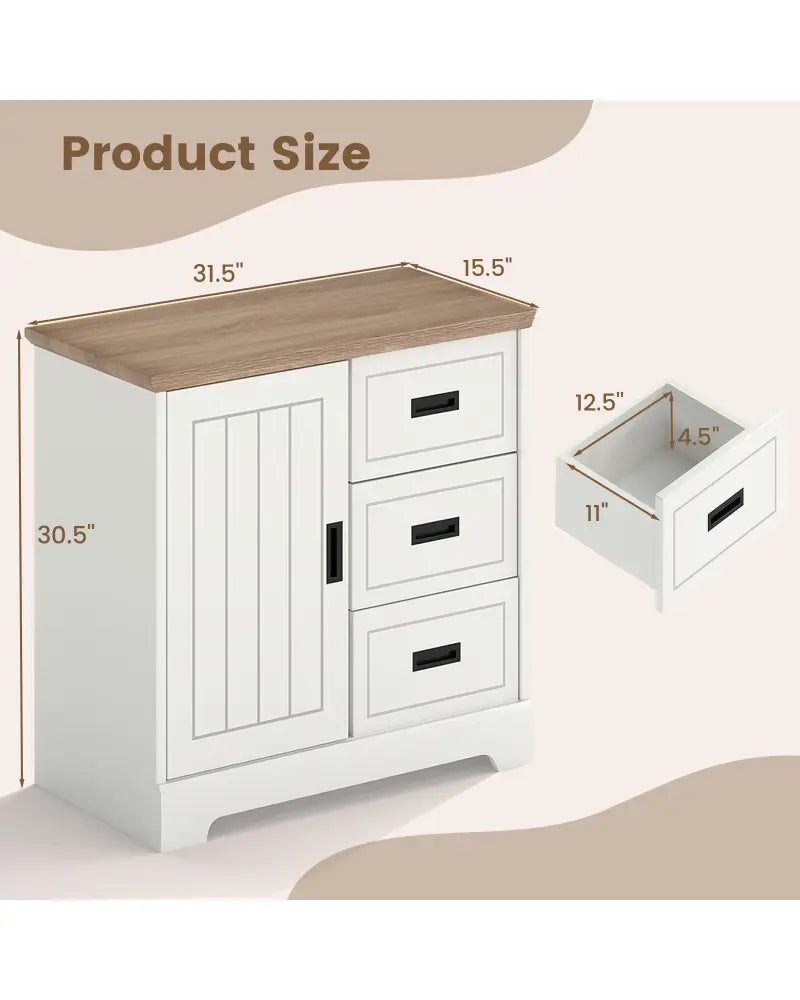 Farmhouse Sideboard Buffet Cabinet Kitchen Pantry with Sliding Doors-White - White - Sideboards Cabinets & Buffets