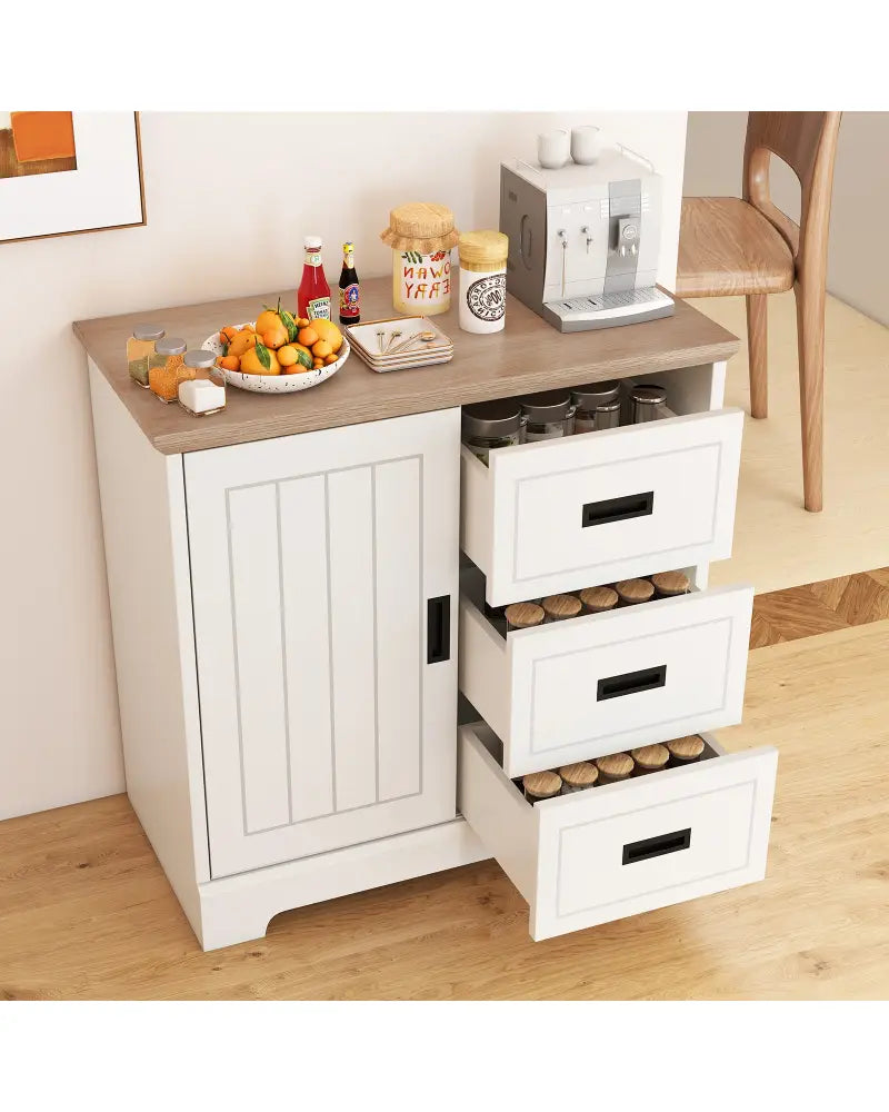 Farmhouse Sideboard Buffet Cabinet Kitchen Pantry with Sliding Doors-White - White - Sideboards Cabinets & Buffets