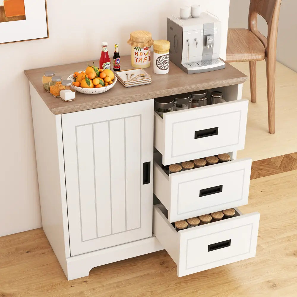 Farmhouse Sideboard Buffet Cabinet Kitchen Pantry with Sliding Doors-White - White - Sideboards Cabinets & Buffets