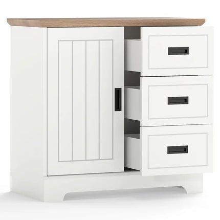 Farmhouse Sideboard Buffet Cabinet Kitchen Pantry with Sliding Doors-White - White - Sideboards Cabinets & Buffets
