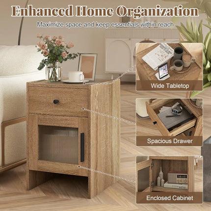 Farmhouse Sofa Side Table with Drawer and Cabinet-Antique Brush White - Natural - Living Room