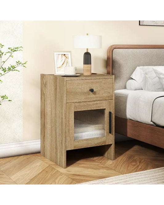 Farmhouse Sofa Side Table with Drawer and Cabinet-Antique Brush White - Natural - End & Side Tables