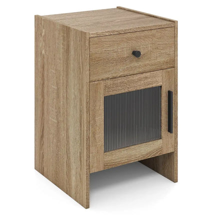 Farmhouse Sofa Side Table with Drawer and Cabinet-Antique Brush White - Natural - Living Room