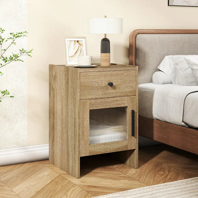 Farmhouse Sofa Side Table with Drawer and Cabinet-Antique Brush White - Natural - Living Room