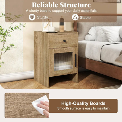 Farmhouse Sofa Side Table with Drawer and Cabinet-Antique Brush White - Natural - Living Room