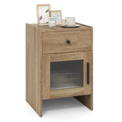 Farmhouse Sofa Side Table with Drawer and Cabinet-Antique Brush White - Natural - Living Room