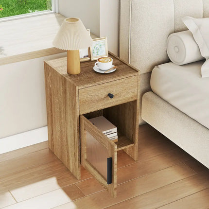 Farmhouse Sofa Side Table with Drawer and Cabinet-Antique Brush White - Natural - Living Room