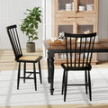 Farmhouse Solid Rubber Wood Dining Chairs Set of 2 with PE Rattan Seats-Black - Black - Dining Chairs