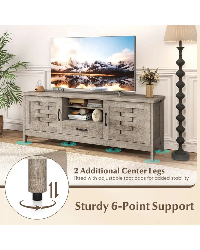 Farmhouse TV Stand for 65 Inch TVs with 2 Woven Accent Doors and 3 Adjustable Shelves-Oak - Oak - Entertainment Centers