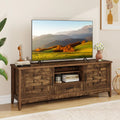 Farmhouse TV Stand for 65 Inch TVs with 2 Woven Accent Doors and 3 Adjustable Shelves-Rustic Brown - Rustic Brown