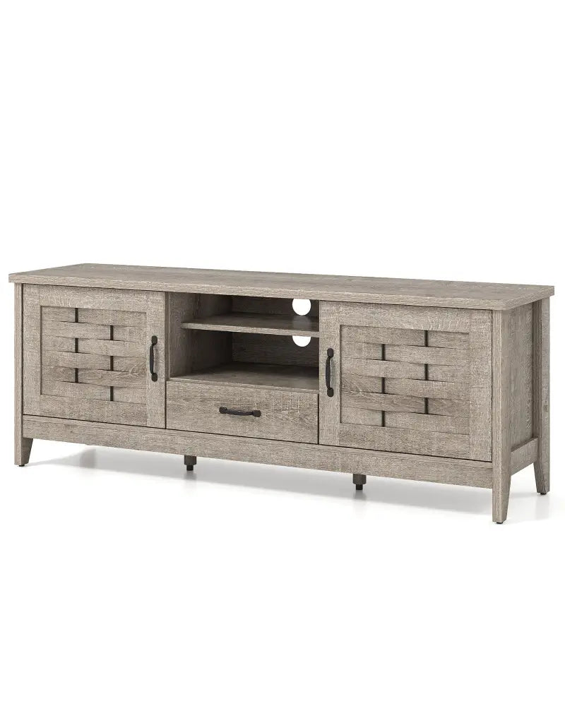 Farmhouse TV Stand for 65 Inch TVs with 2 Woven Accent Doors and 3 Adjustable Shelves-Oak - Oak - Entertainment Centers