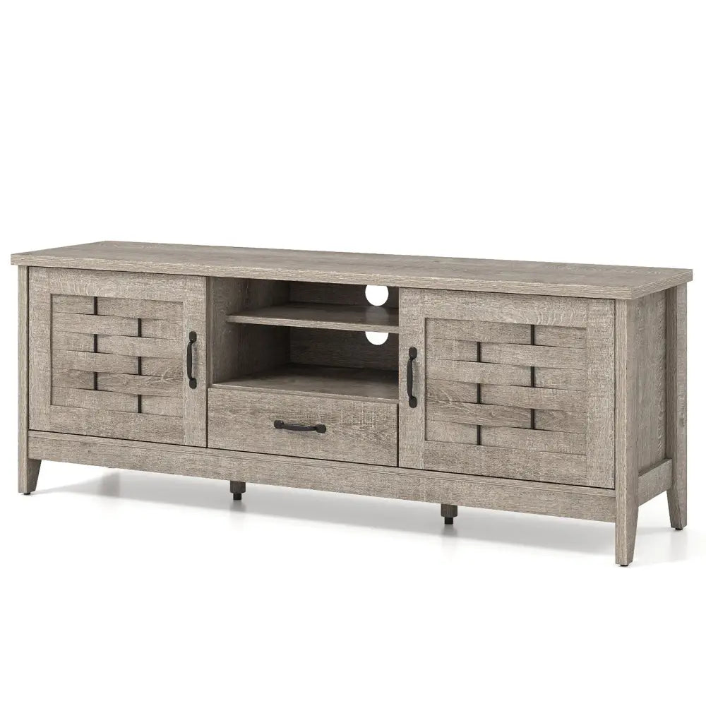 Farmhouse TV Stand for 65 Inch TVs with 2 Woven Accent Doors and 3 Adjustable Shelves-Oak - Oak - Entertainment Centers