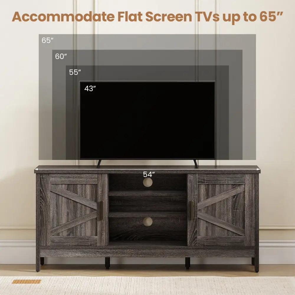 Farmhouse TV Stand for TVs up to 65 Inch Entertainment Center with 2 Storage Cabinets-Gray - Gray - Entertainment