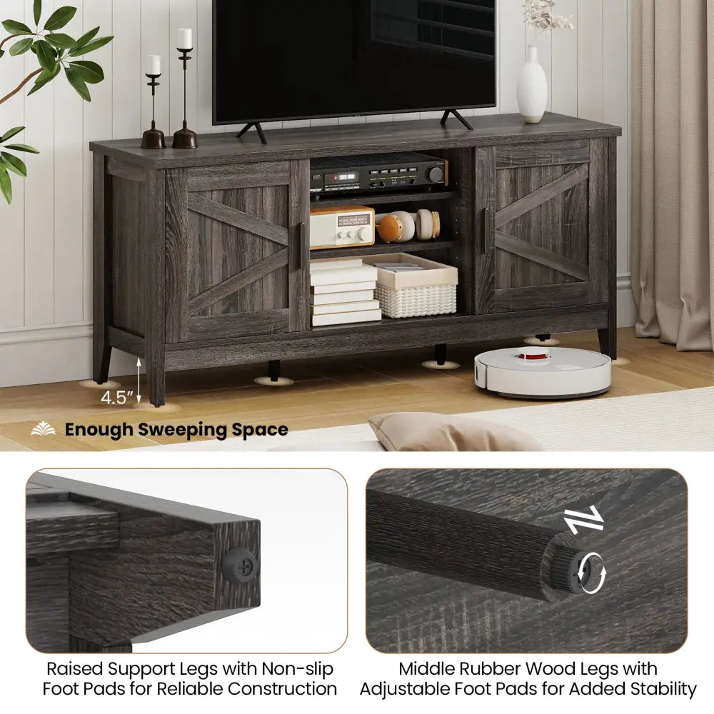 Farmhouse TV Stand for TVs up to 65 Inch Entertainment Center with 2 Storage Cabinets-Gray - Gray - Entertainment