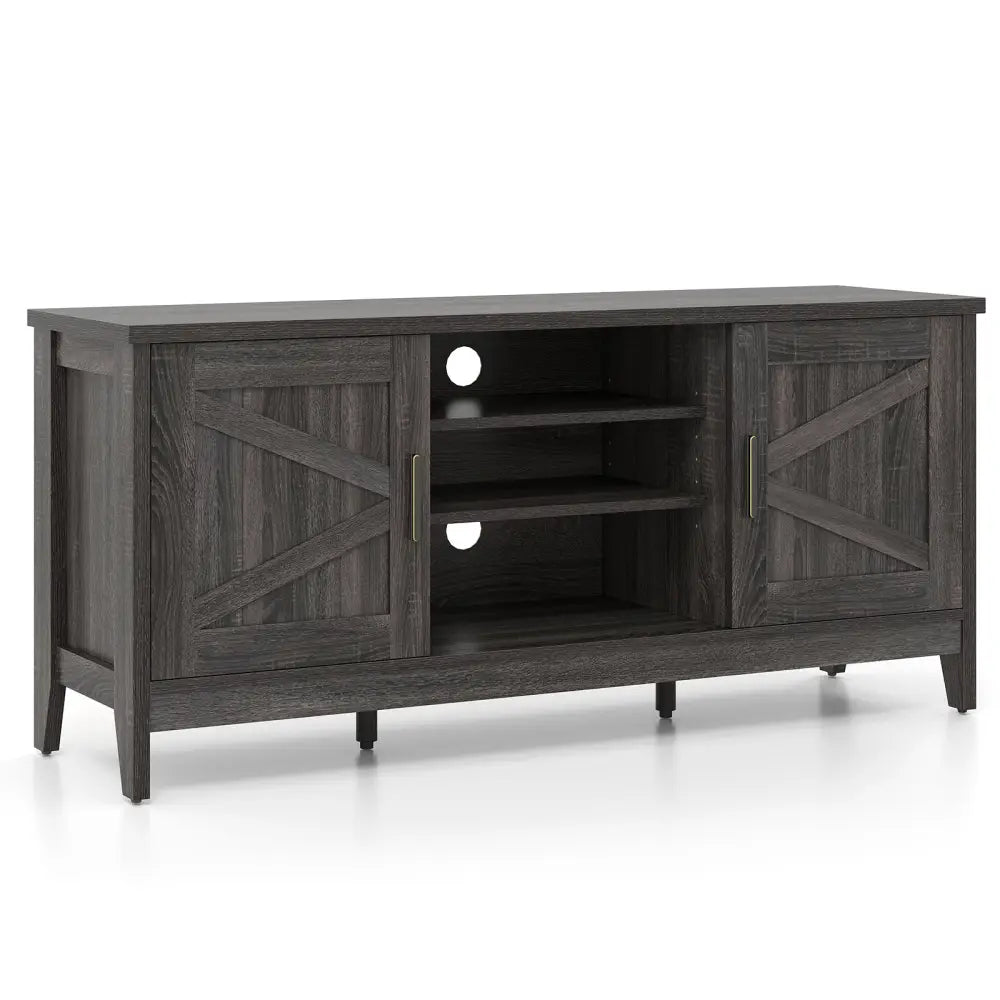 Farmhouse TV Stand for TVs up to 65 Inch Entertainment Center with 2 Storage Cabinets-Gray - Gray - Entertainment