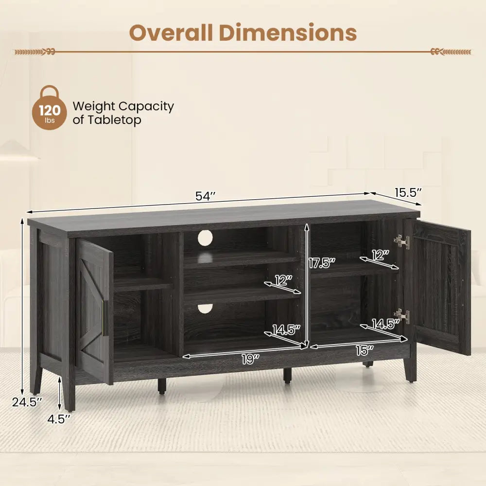 Farmhouse TV Stand for TVs up to 65 Inch Entertainment Center with 2 Storage Cabinets-Gray - Gray - Entertainment