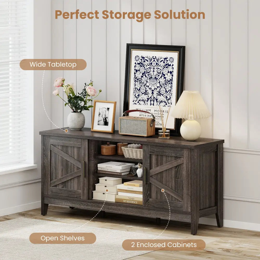 Farmhouse TV Stand for TVs up to 65 Inch Entertainment Center with 2 Storage Cabinets-Gray - Gray - Entertainment