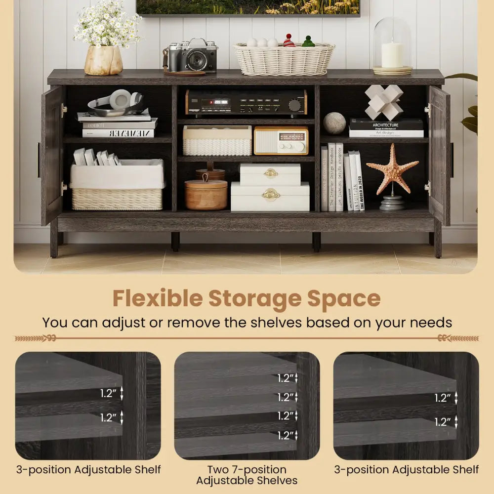 Farmhouse TV Stand for TVs up to 65 Inch Entertainment Center with 2 Storage Cabinets-Gray - Gray - Entertainment