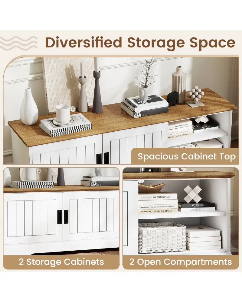 Farmhouse TV Stand for TVs up to 65 Inch with Sliding Doors and Storage Cabinets-White - White - Entertainment Centers