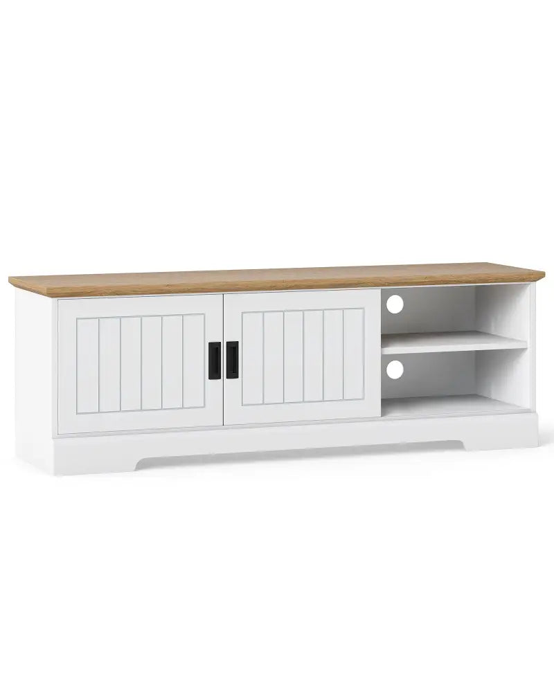 Farmhouse TV Stand for TVs up to 65 Inch with Sliding Doors and Storage Cabinets-White - White - Entertainment Centers