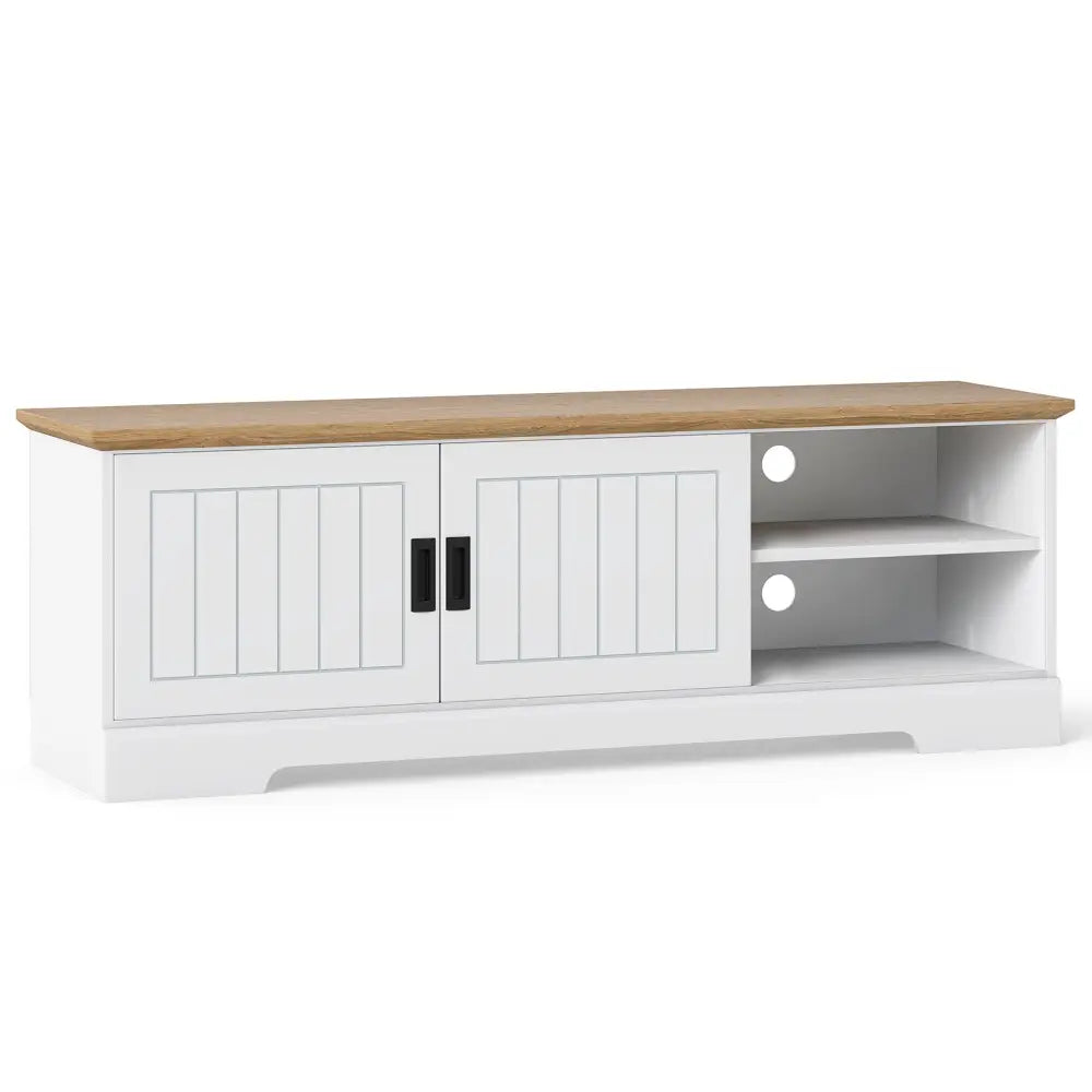 Farmhouse TV Stand for TVs up to 65 Inch with Sliding Doors and Storage Cabinets-White - White - Entertainment Centers