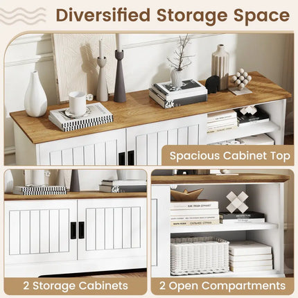 Farmhouse TV Stand for TVs up to 65 Inch with Sliding Doors and Storage Cabinets-White - White - Entertainment Centers